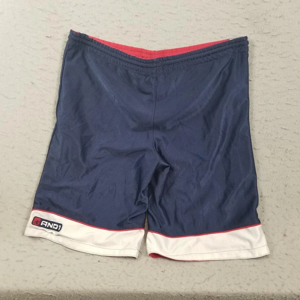 AND1 Reversible Shorts Mens 32 Red Navy Athletic Basketball Mesh Drawstring